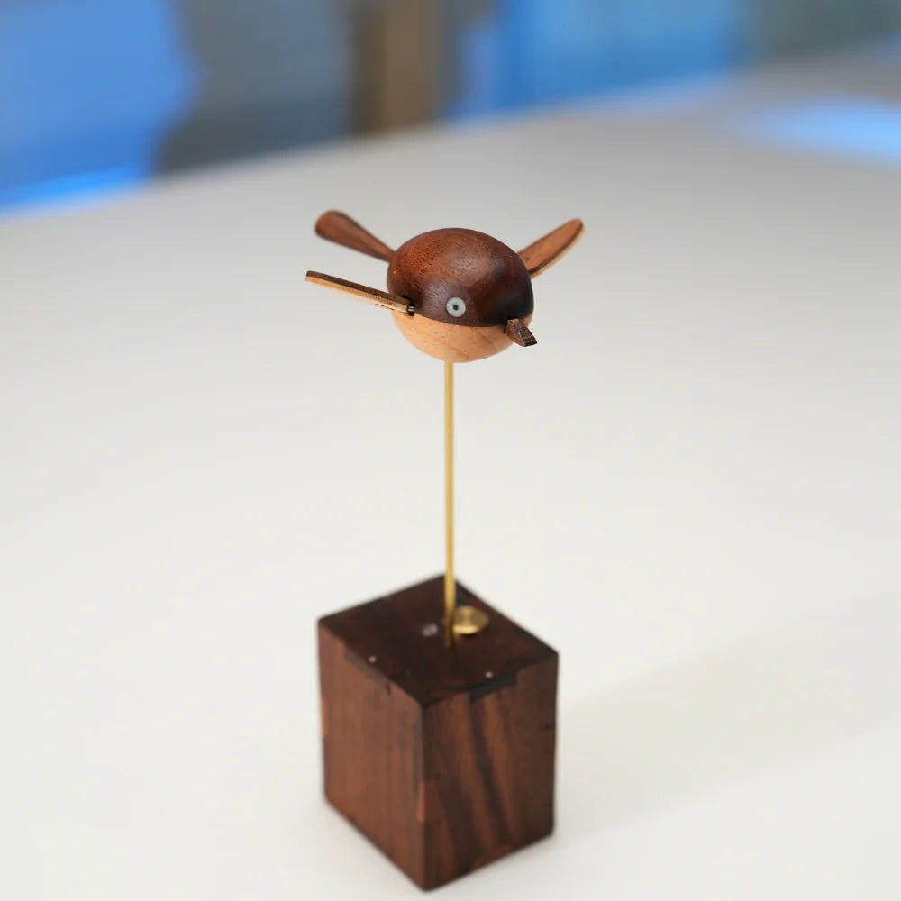 Handcrafted Walnut Bird Automaton