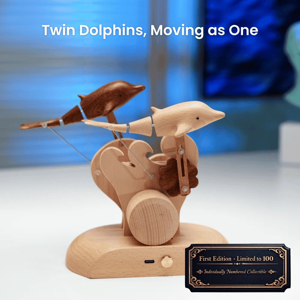 Handcrafted Wooden Dolphin Automaton