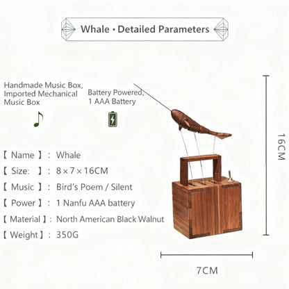 Handcrafted Walnut Whale ORNAMENTAutomaton_Deckdecor_Roomdecor_Woodart_Oceanlover_Warmfundecor