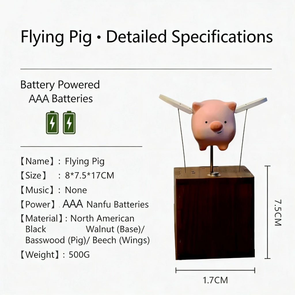 Handcrafted Woonden Flying Pig Automaton