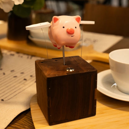 Handcrafted Woonden Flying Pig Automaton