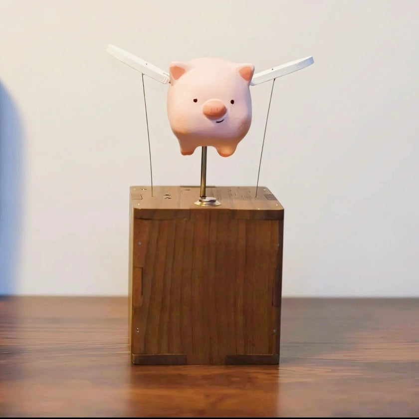 Handcrafted Woonden Flying Pig Automaton – WarmFunDecor