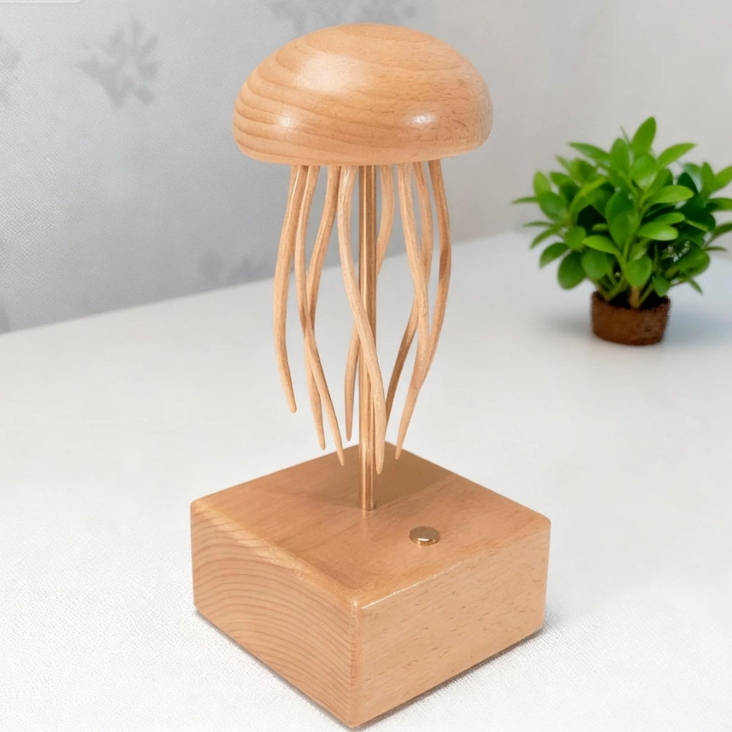 Handcrafted Wooden Jellyfish Automaton_Handmade_Deskdecor_Oceanlover_Roomornament_WarmFunDecor