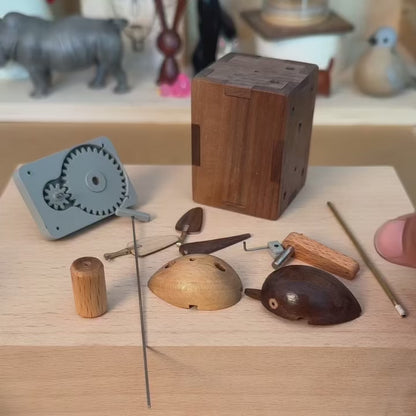 Handcrafted Walnut Bird Automaton