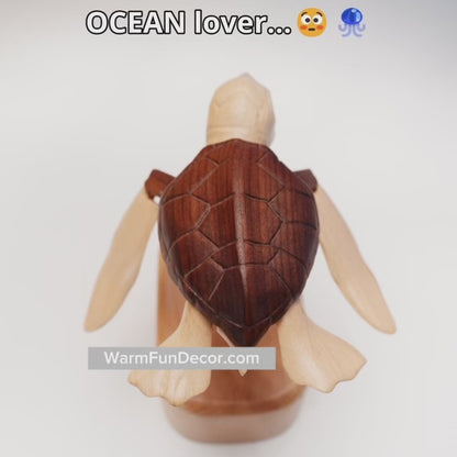 Handcrafted Wooden Sea Turtle Automaton