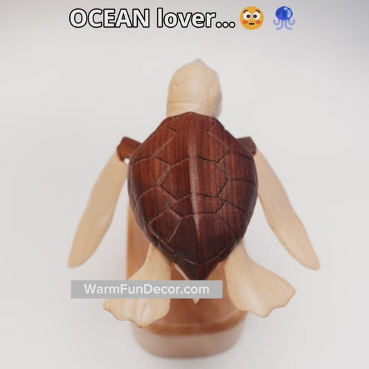 Handcrafted Wooden Sea Turtle Automaton