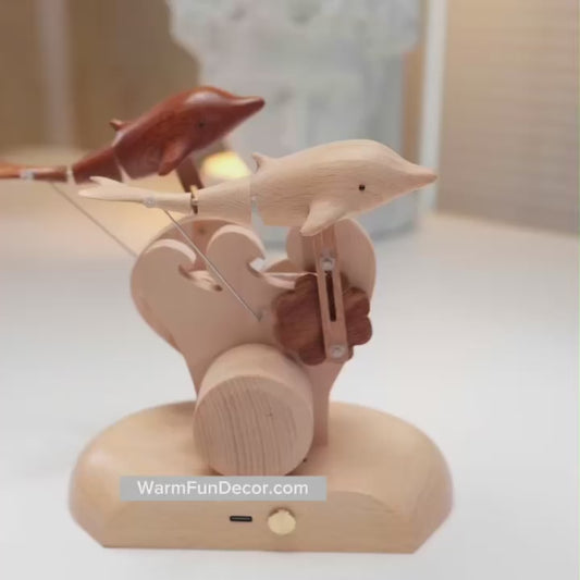 Handcrafted Wooden Dolphin Automaton