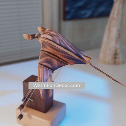 Handcrafted Wooden Manta Ray Automaton