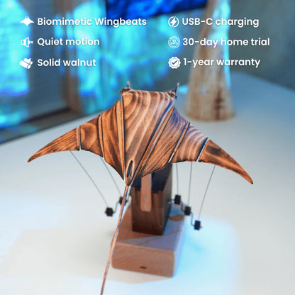 Handcrafted Wooden Manta Ray Automaton