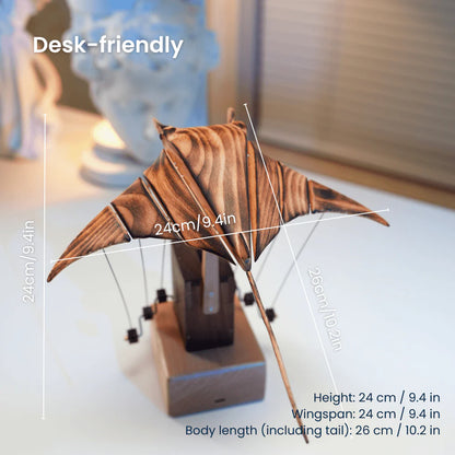 Handcrafted Wooden Manta Ray Automaton