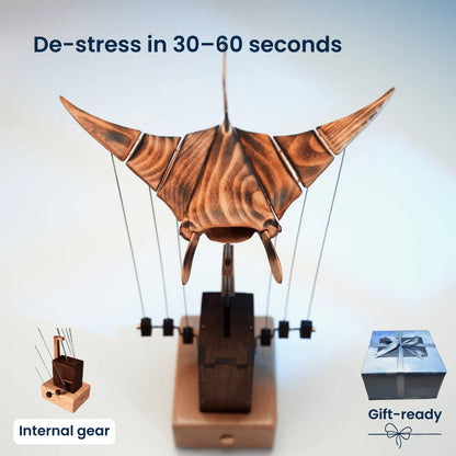 Handcrafted Wooden Manta Ray Automaton